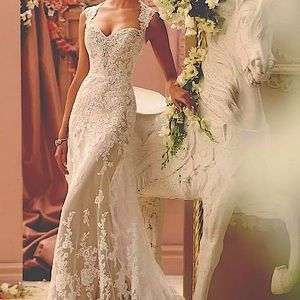 David Tutera wedding gown Ivory lace champagne underlay Cyber Sale Free Shipping